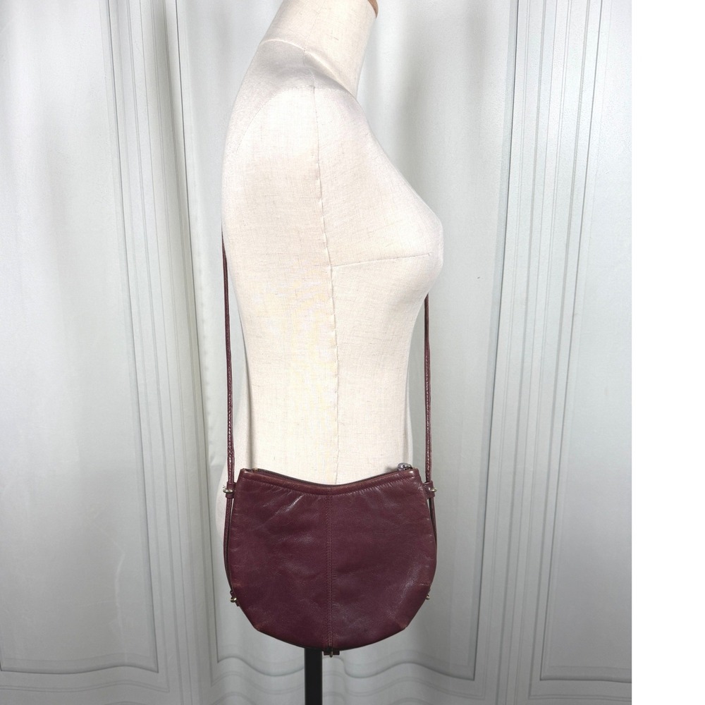 Vintage 90s Italian Wine Leather Crossbody Bag Wrap Around Strap Gold Rings